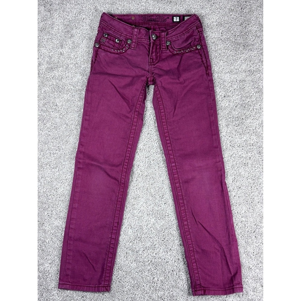 Miss Me Girls Burgundy Skinny Jeans Embellished Rhinestone Size 7